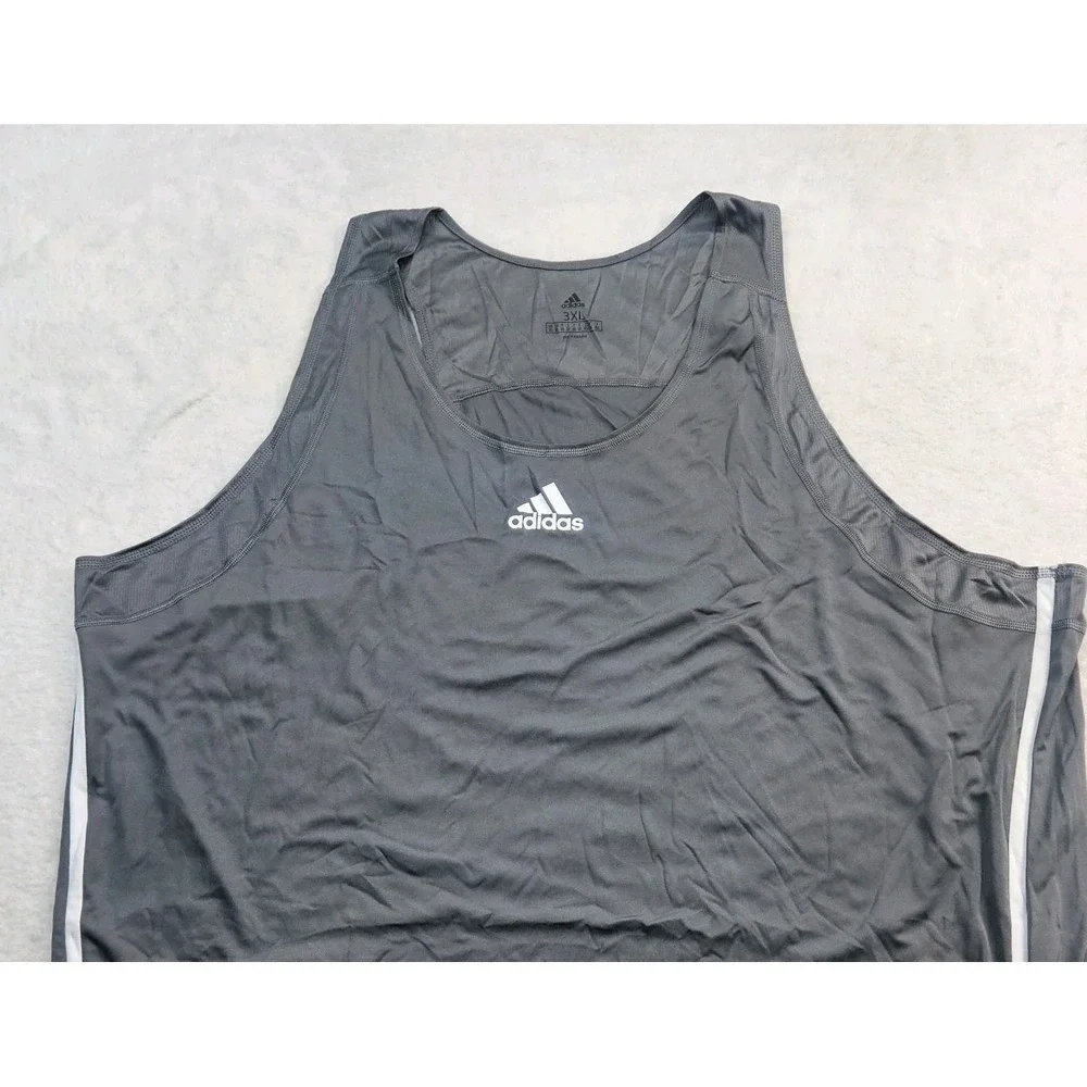 Adidas Men's Tank Top Athletic Gray White Logo Sleeveless Gym Workout Run 3XL